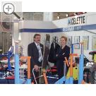 Auf dem I.H.M.-Messestand von Vigil Niedermair Karl Heinz Brgel, Vertrieb CELETTE Deutschland und Jana Niedermair, VIGIL NIEDERMAIR GmbH. Celette France Karosserietechnik