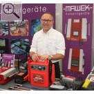 Wessels + Müller Werkstattmesse 2014 FMO Nikolas Margowski mit dem Litium Batterie Booster fr 12 und 24 Volt Fahrzeuge.  