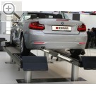 Impressionen von  der Automechanika 2016. HERRMANN Hebetechnik auf der Automechanika 2016 - Vierstempel-Unterflurbhne fr die Achsvermessung mit Hydroantrieb.  