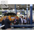 Autopromotec 2017 in Bologna. Die Säulenhöhe der hydraulischen NUSSBAUM Hyperflow Zweisäulenbühne kann einfach an die Raumhöhe angeglichen werden.
  